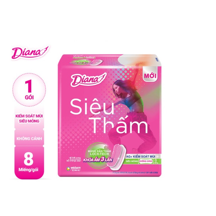 Bịch 6 Gói Băng Vệ Sinh Diana Siêu thấm Siêu mỏng không cánh