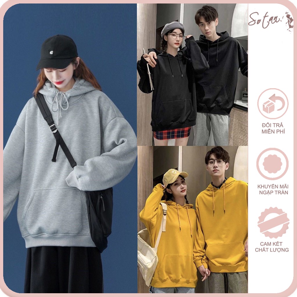 Áo hoodie nam nữ nỉ bông màu trơn, áo hoodie nam nữ unisex form rộng dễ mặc