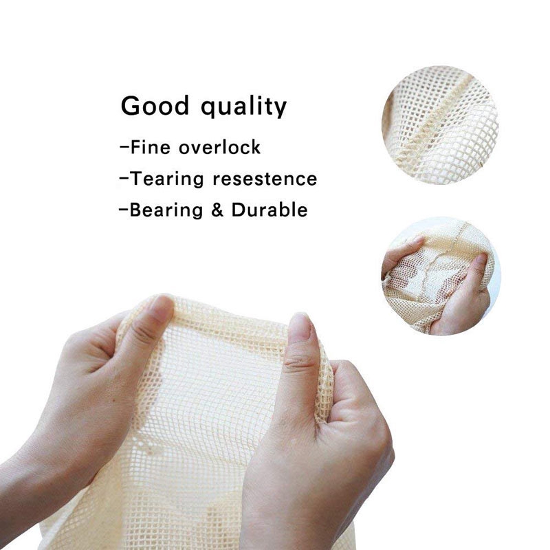 1 Túi Lưới Cotton Hữu Cơ Dây Rút Tái Sử Dụng Được Đựng Rau Củ Quả