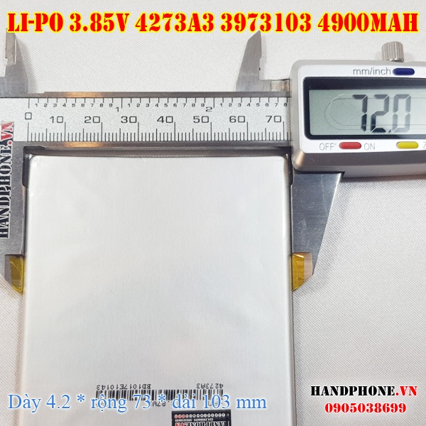Pin Li-Po 3.85V 4900mAh 4273A3 3973103 (Lithium Polymer) cho Máy Tính Bảng, Tablet, Điện Thoại, Laptop, Bảng LED