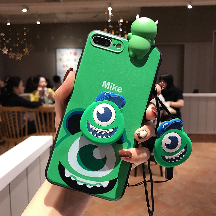 Ốp Điện Thoại Hình Quái Vật Màu Xanh Dương Gắn Dây Đeo Và Giá Đỡ Cho Oppo F11 F9 F7 F5 A7 A5s A3s K3 R9s A37 F1s A71 A77 A83