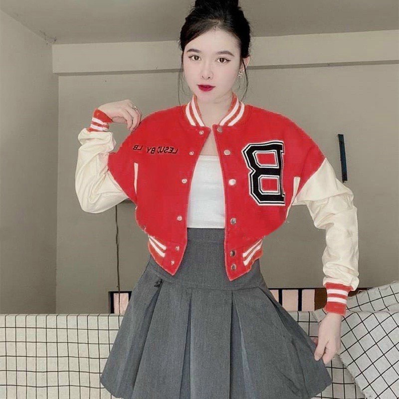 ÁO KHOÁC BOMBER NỮ  PHONG CÁCH CROPTOP THÊU HỌA TIẾT CHỮ B XINH LUNG LINH ĐỦ MÀU SẮC