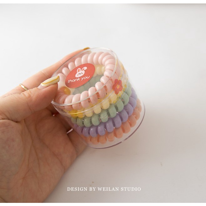 Hộp 5 Dây Chun Cột Tóc Lò Xo Xoắn Màu Pastel Xinh Xắn Thời Trang Cho Nữ