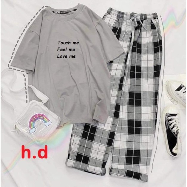 Sét áo touch me + quần kẻ karo đen HĐ12 SỈ IB