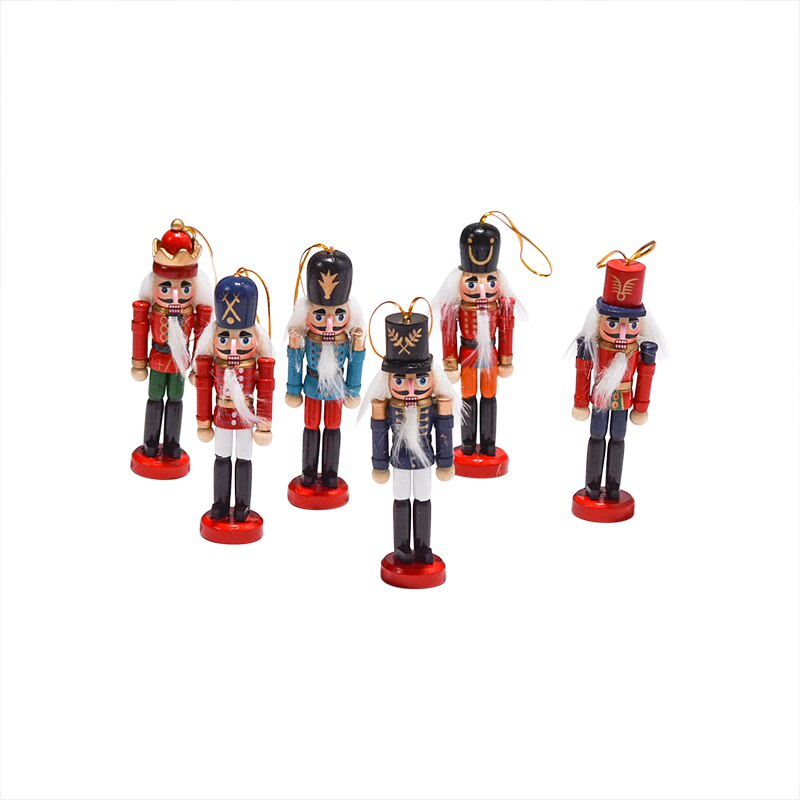 6 cái bằng gỗ Nutcracker Doll Người lính thu nhỏ Bức tượng nhỏ Thủ công mỹ nghệ Con rối Năm mới Đồ trang trí Giáng sinh Trang trí nội thất