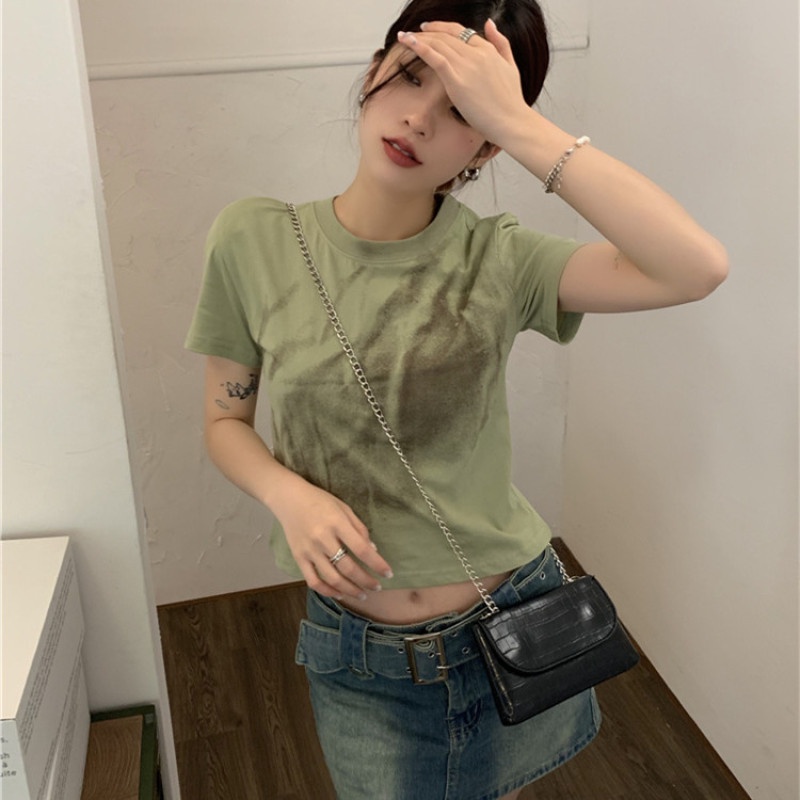 Áo Thun Nữ Tay Ngắn Dáng Ôm Màu Nhuộm Thời Trang