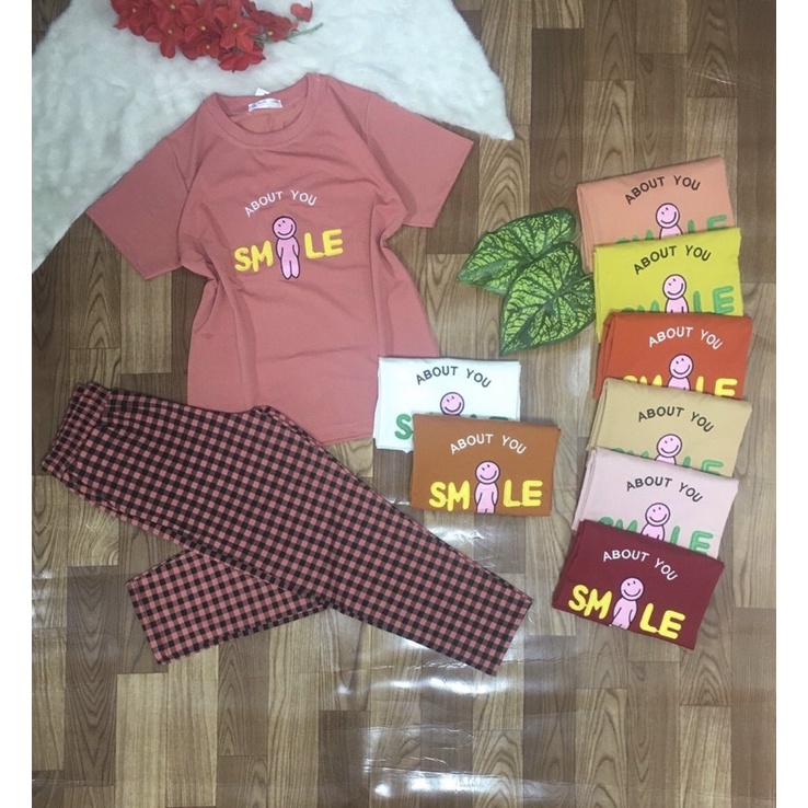 Đồ bộ thun cotton áo màu phối quần sọc giao hoạ tiết ngẫu nhiên