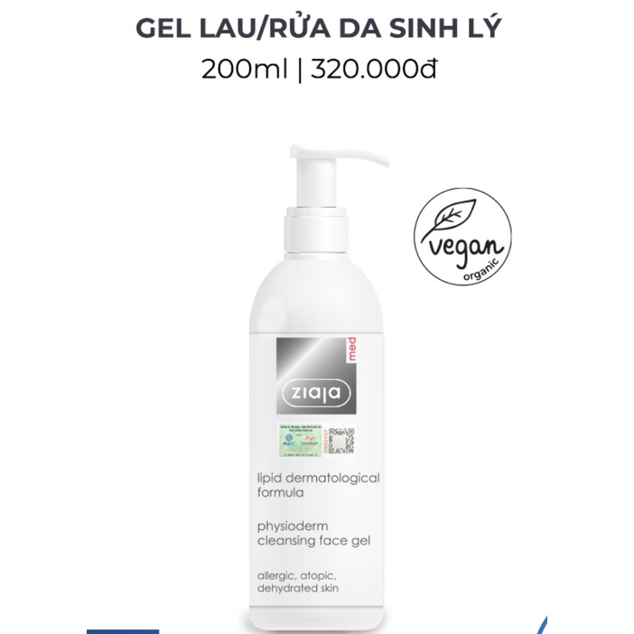 Gel lau rửa da sinh lý Ziaja Med làm sạch và làm thông thoáng lỗ chân lông trên bề mặt da - CN065