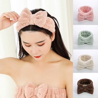 Băng đô bản rộng thắt nơ cỡ lớn vải lông cừu co giãn thích hợp tắm rửa / trang điểm / spa