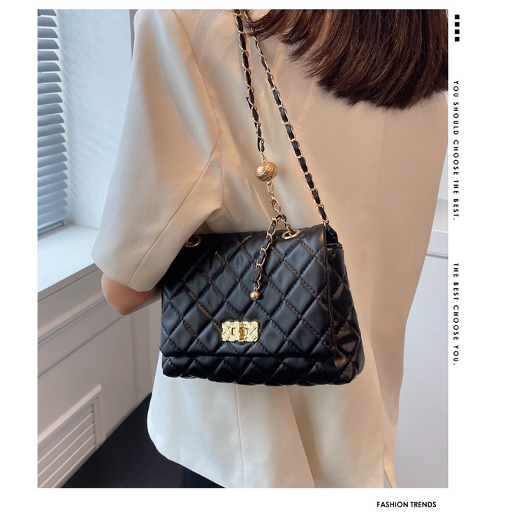 Túi đeo chéo JASMIN NOIR họa tiết kẻ sọc phối dây xích