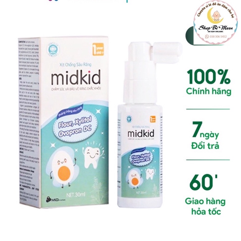 Kem Đánh Răng Dạng Xịt Chống Sâu Răng Midkid.Bảo Vệ Răng Chắc Khỏe Cho Bé Từ 1 Tuổi