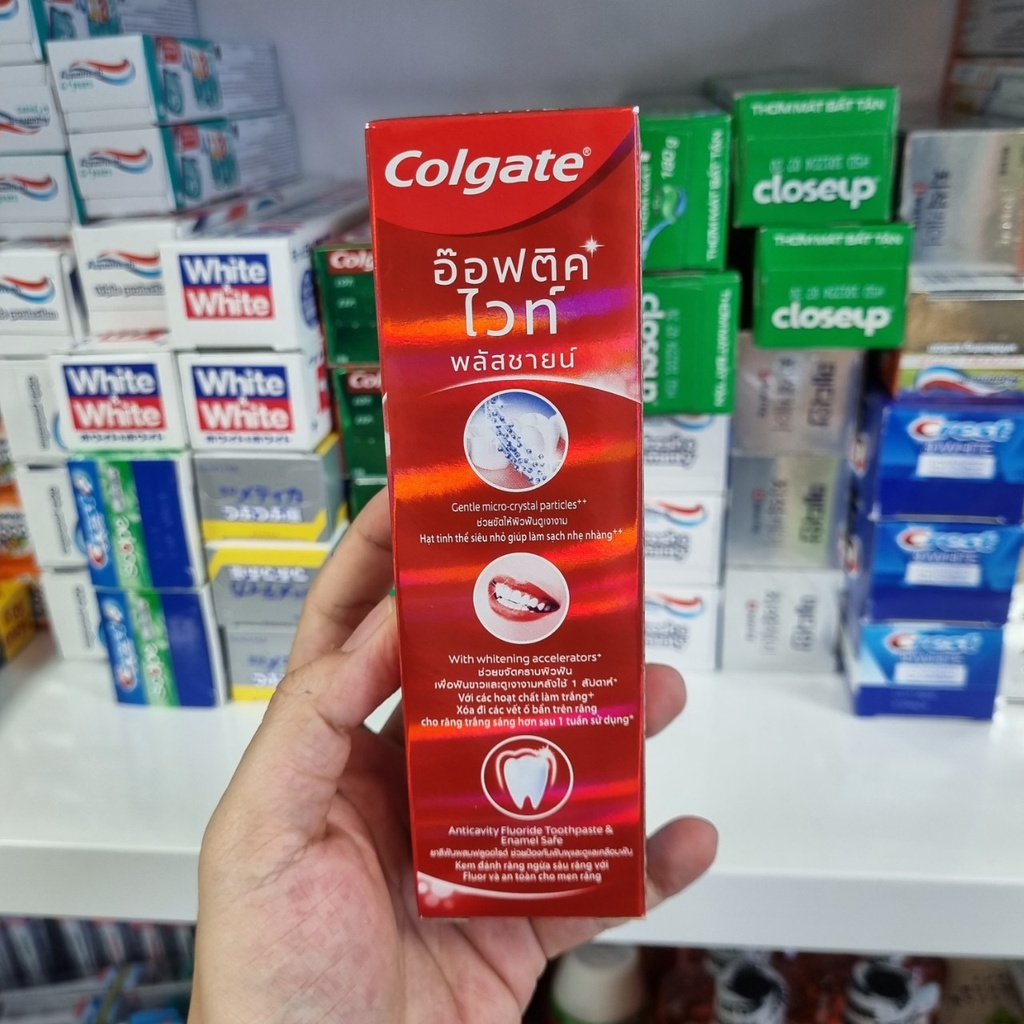 Kem đánh trắng răng COLGATE Optic White Plus Shine 100g [trắng sáng răng sau 1 tuần sử dụng]