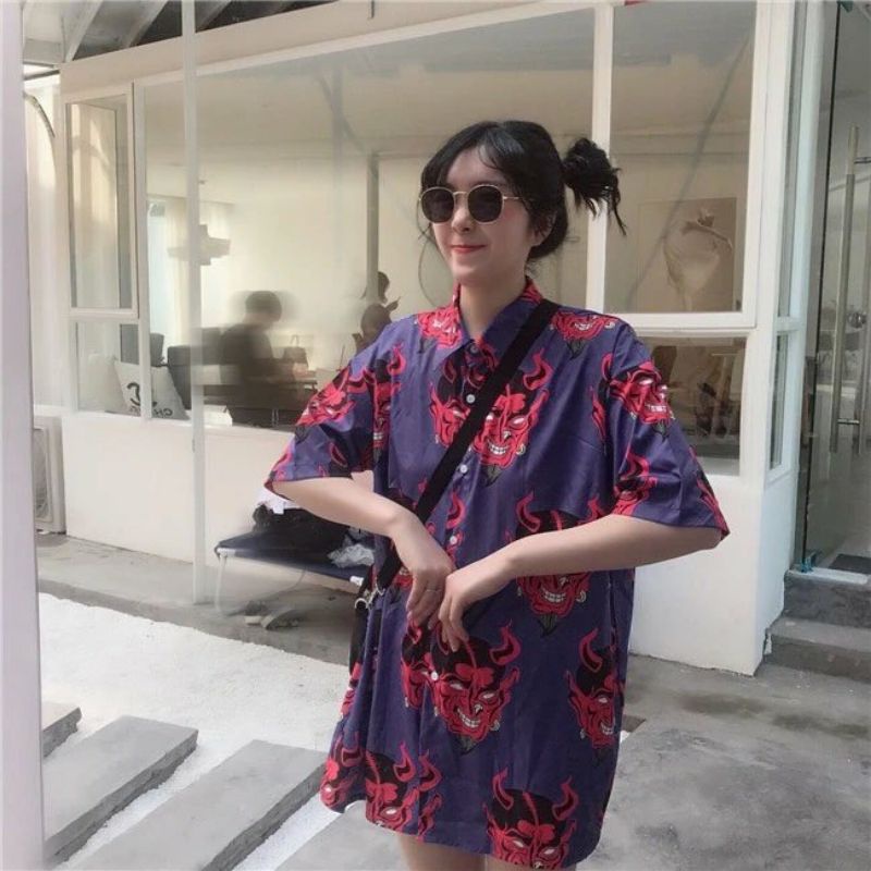 Áo Sơ Mi Tay Ngắn Unisex Cổ Bẻ Phong Cách Hàn Quốc Freesize