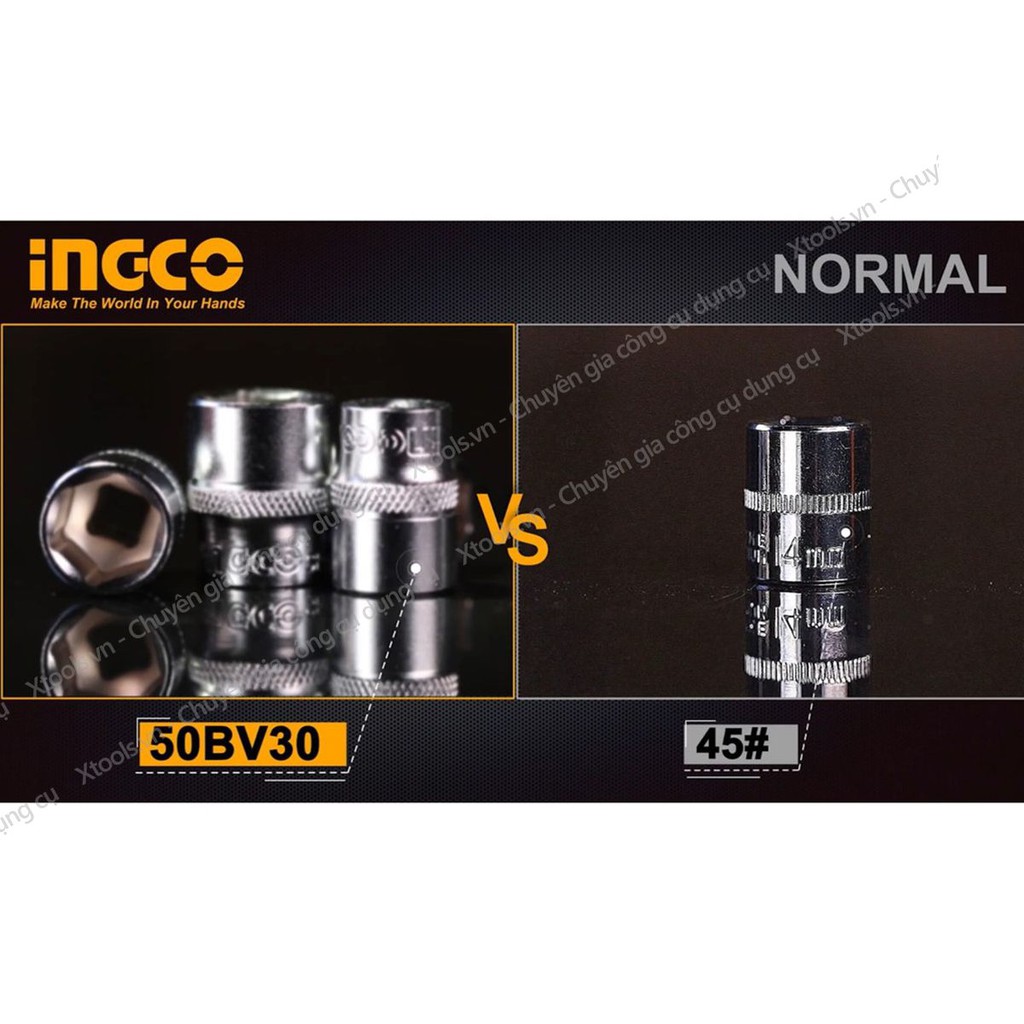 Bộ cờ lê 2 chiều tự động kèm 10 đầu tuýp 1/2&quot; INGCO HKTS12122 bộ cần siết lực 2 chiều thép Cr-V chống rỉ sét, bền cứng.