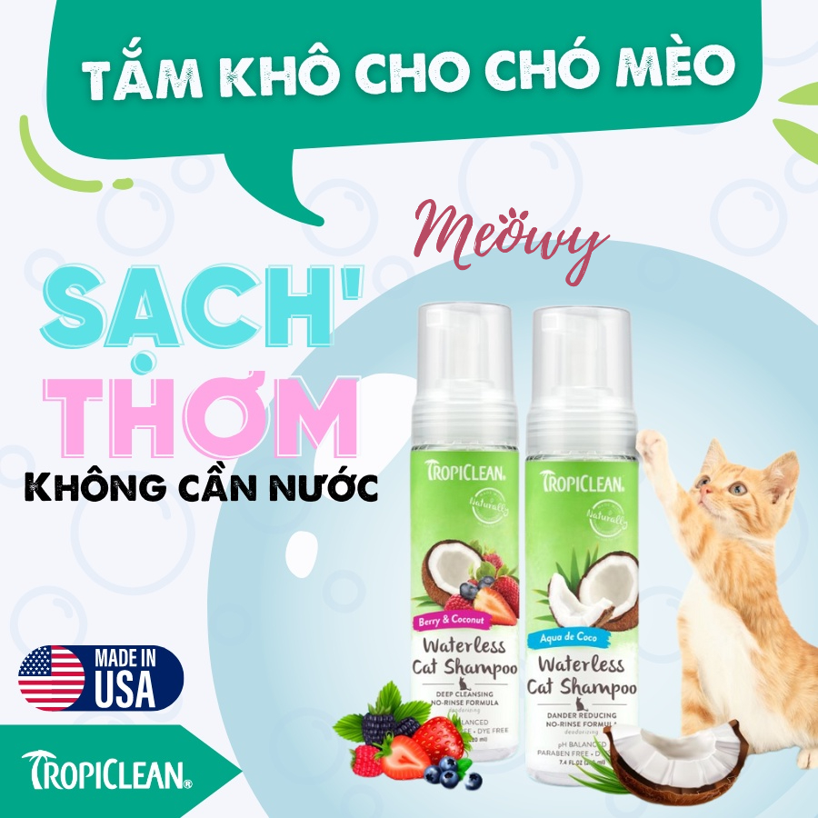 Sữa tắm khô SPA TROPICLEAN 220ml cho chó mèo