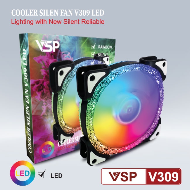 Fan Case 12cm VSP V309 LED RGB tự đổi màu (không đồng bộ Hub) - Chính hãng VSP