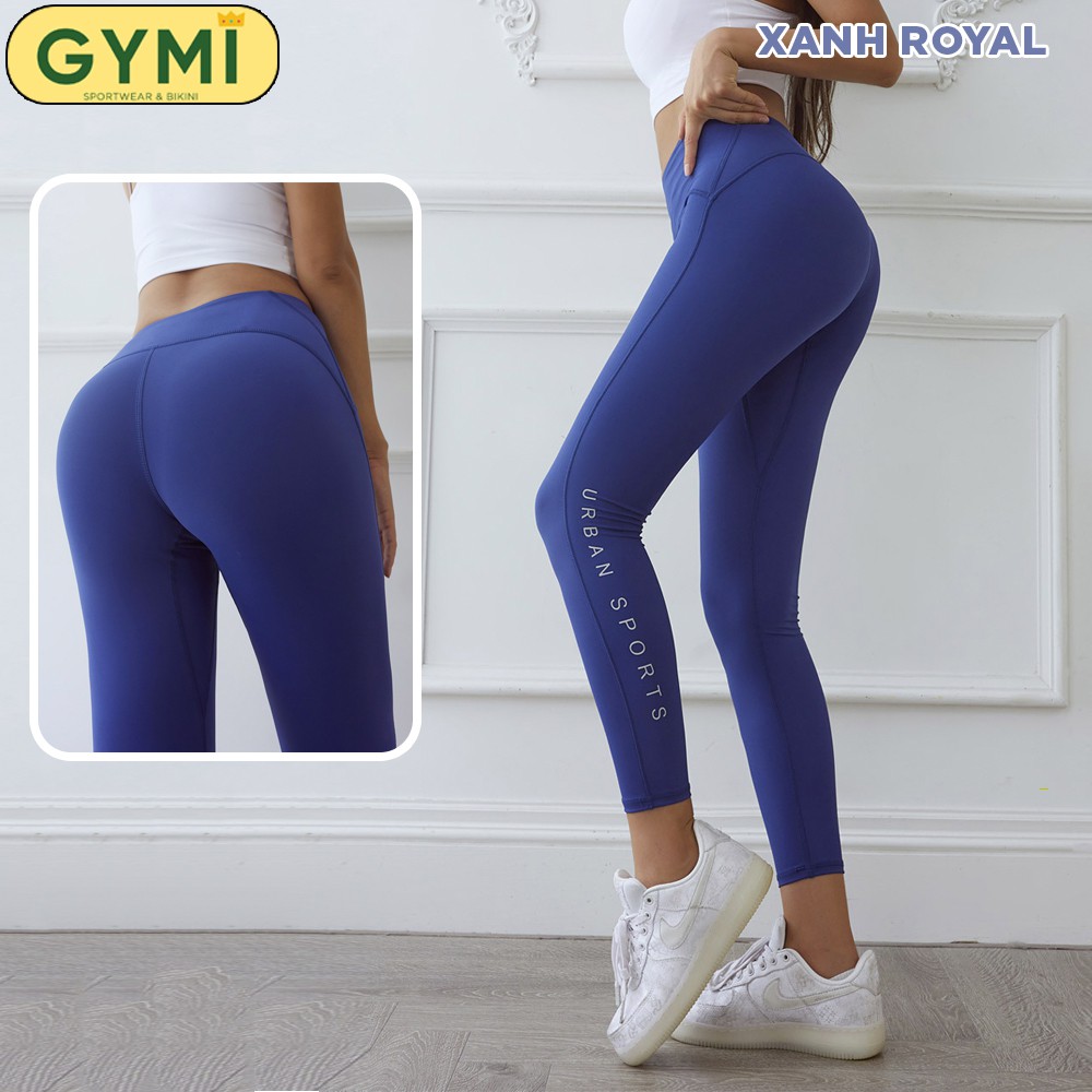 Quần tập gym yoga nữ thun lạnh GYMI QD15 dáng legging thể thao cạp cao nâng mông chân in chữ Urban Sport