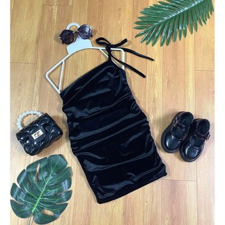 Đầm body nhung cột dây bé gái