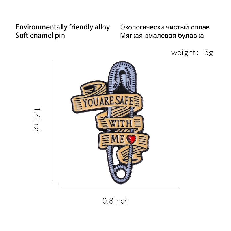 Ghim cài áo QIHE JEWELRY in chữ You Are Safe with Me