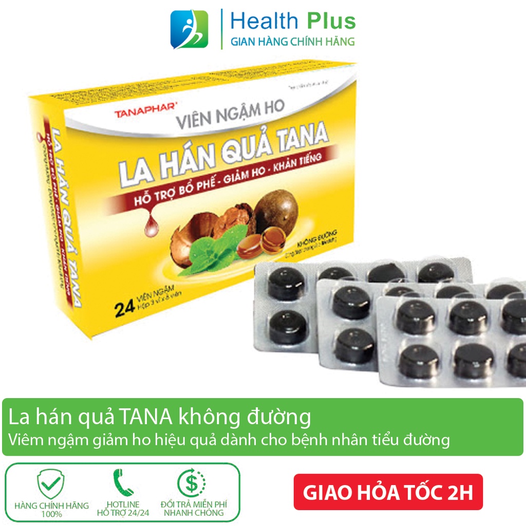 Viên ngậm giảm ho La hán quả Tanaa cho người tiểu đường - Hộp 24 viên thảo dược