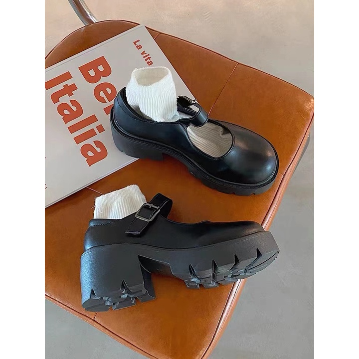 Giày Da Mũi Tròn Đế Dày Phong Cách Lolita Nhật Bản