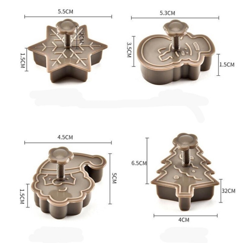 Bộ 4 khuôn nướng bánh quy tự làm tạo hình ảnh 3D chủ đề Giáng Sinh bằng chất liệu nhựa dùng trong nhà bếp
