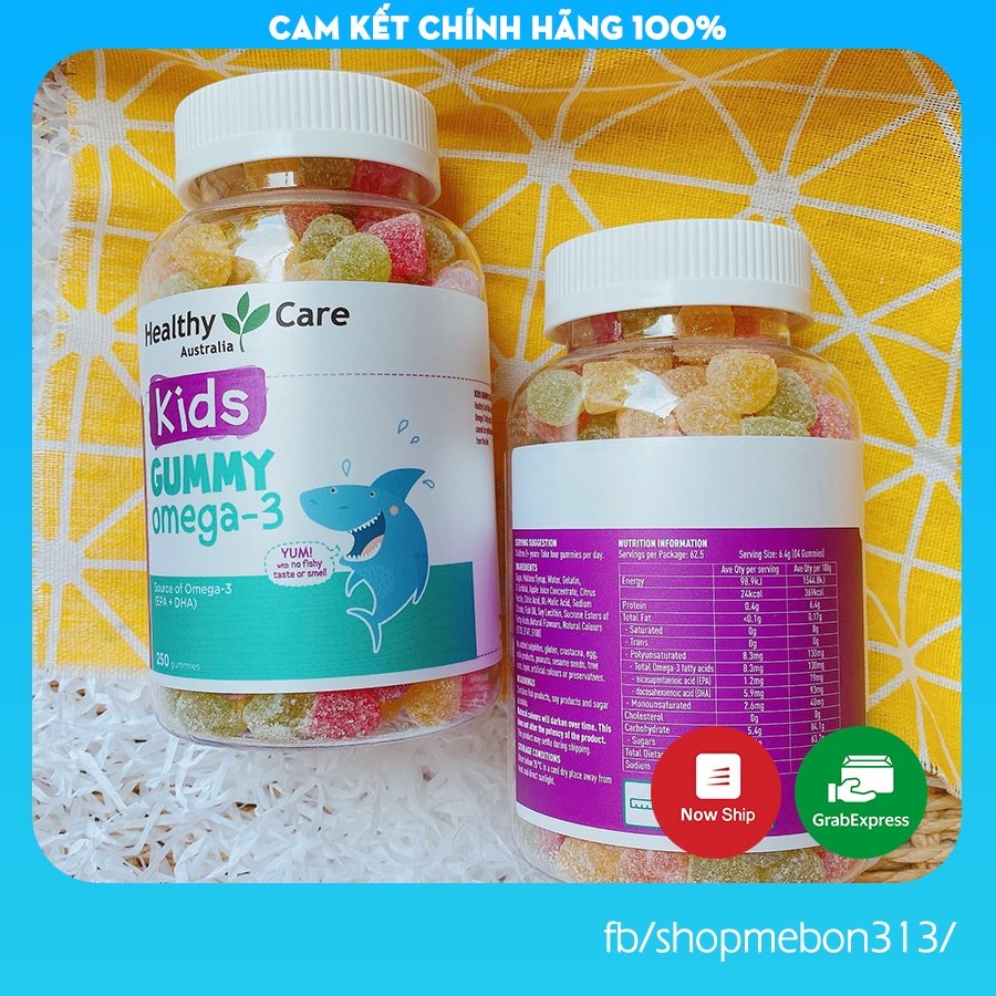 (Mẫu mới) - KẸO DẺO GUMMY BỔ SUNG OMEGA 3 Healthy Care 250 viên - Úc