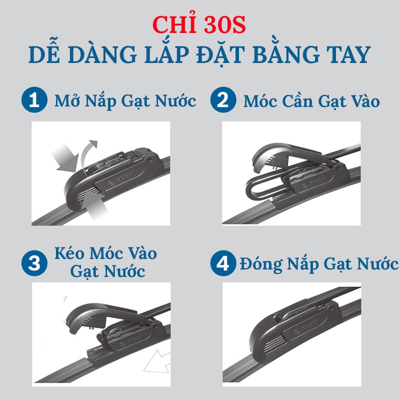 Gạt Mưa Ô Tô, Gạt Mưa BOSCH Chính Hãng Không Xương Silicon Cao Cấp