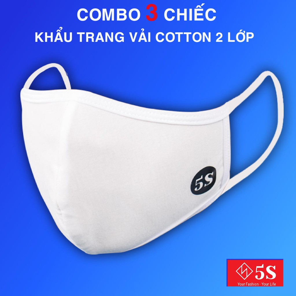 Combo 3 Chiếc Khẩu Trang Vải Cotton 2 Lớp 5S Chính Hãng, Có Kiểm Định (Sản Phẩm Không Lợi Nhuận- Bình Ổn Giá)