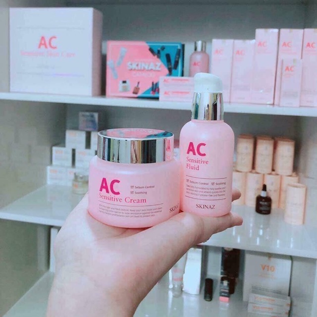Tinh chất AC và Kem dưỡng AC Skinaz Hàn Quốc - Bộ 2 sản phẩm dưỡng trắng da dành cho da mụn, da dầu và da nhạy cảm