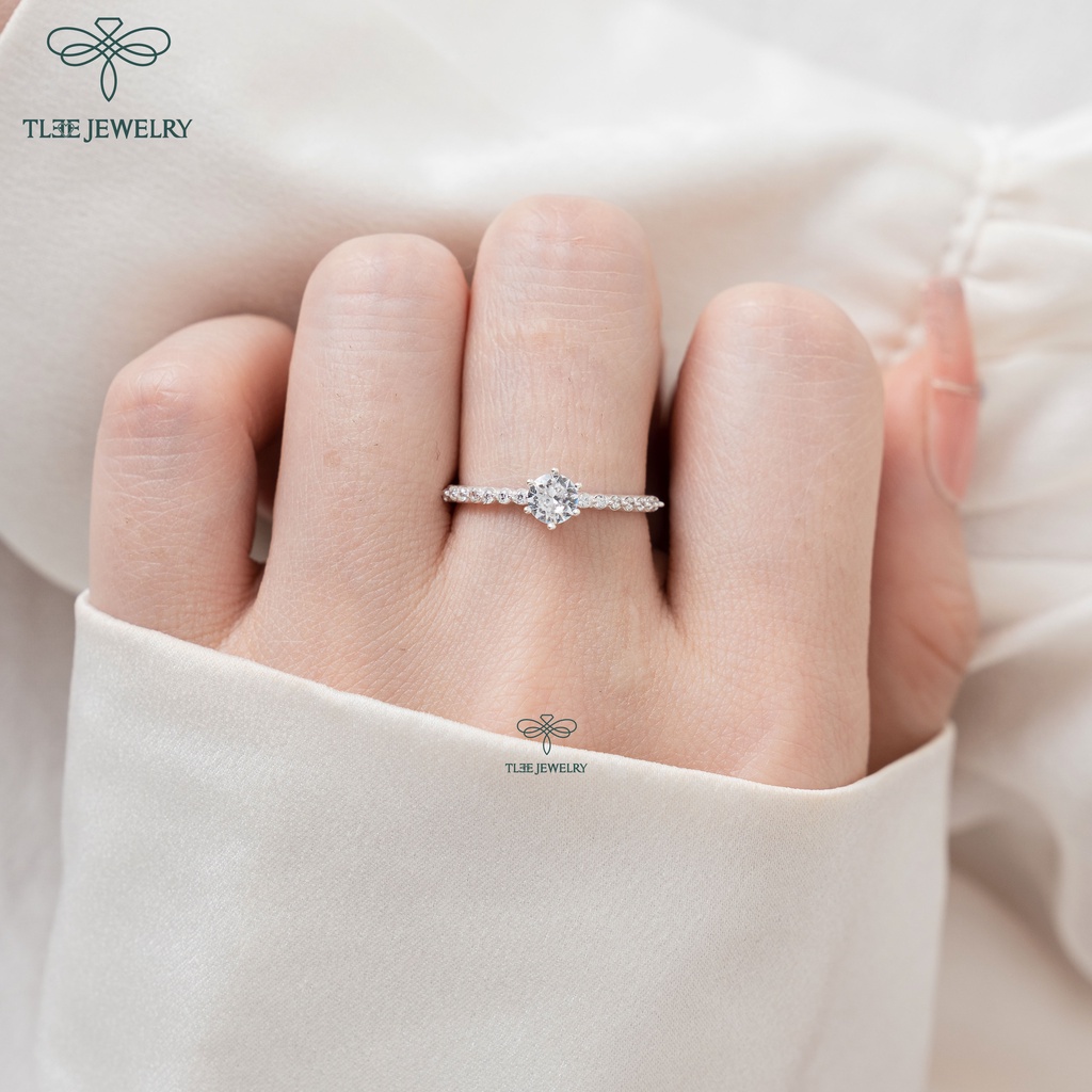 Nhẫn bạc nữ TLEE ổ đá sáu chấu viền 14 viên đá sang trọng TleeJewelry A0193