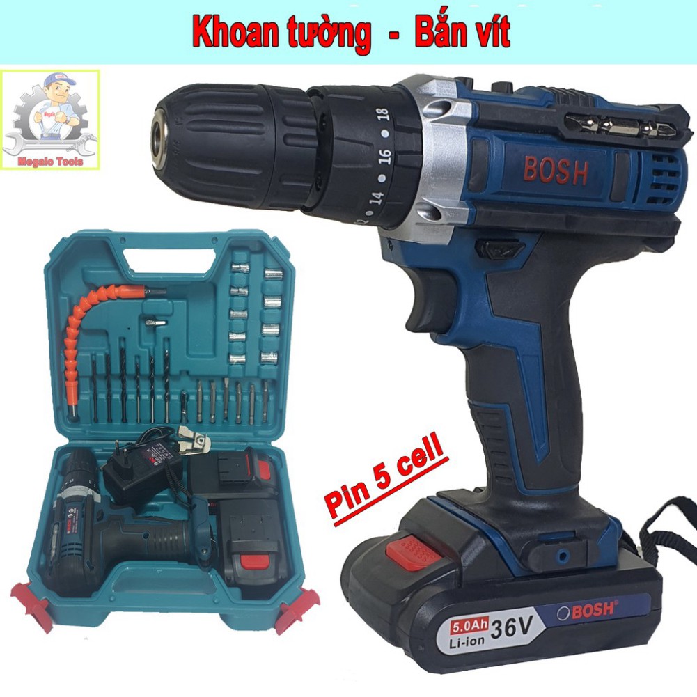 Khoan Bosh Chạy Pin 36V Pin 5 Cell, Máy khoan 3 chức năng