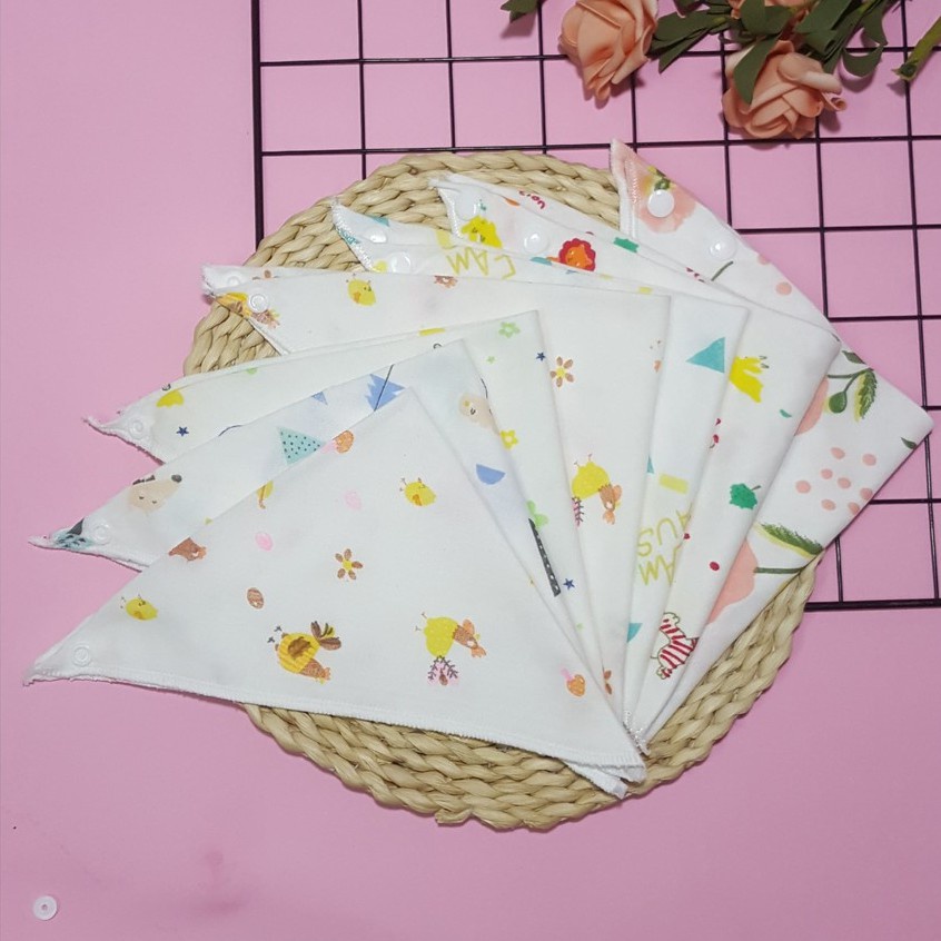 Khăn Yếm Tam Giác Xô Cotton 2 Lớp Cúc Bấm