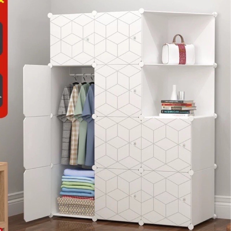 Tủ nhựa quần áo lắp ghép 10+ 2 góc thân sâu 47cm. Thân hồng cửa hoa ảnh đào. Tặng 2 treo đồ.