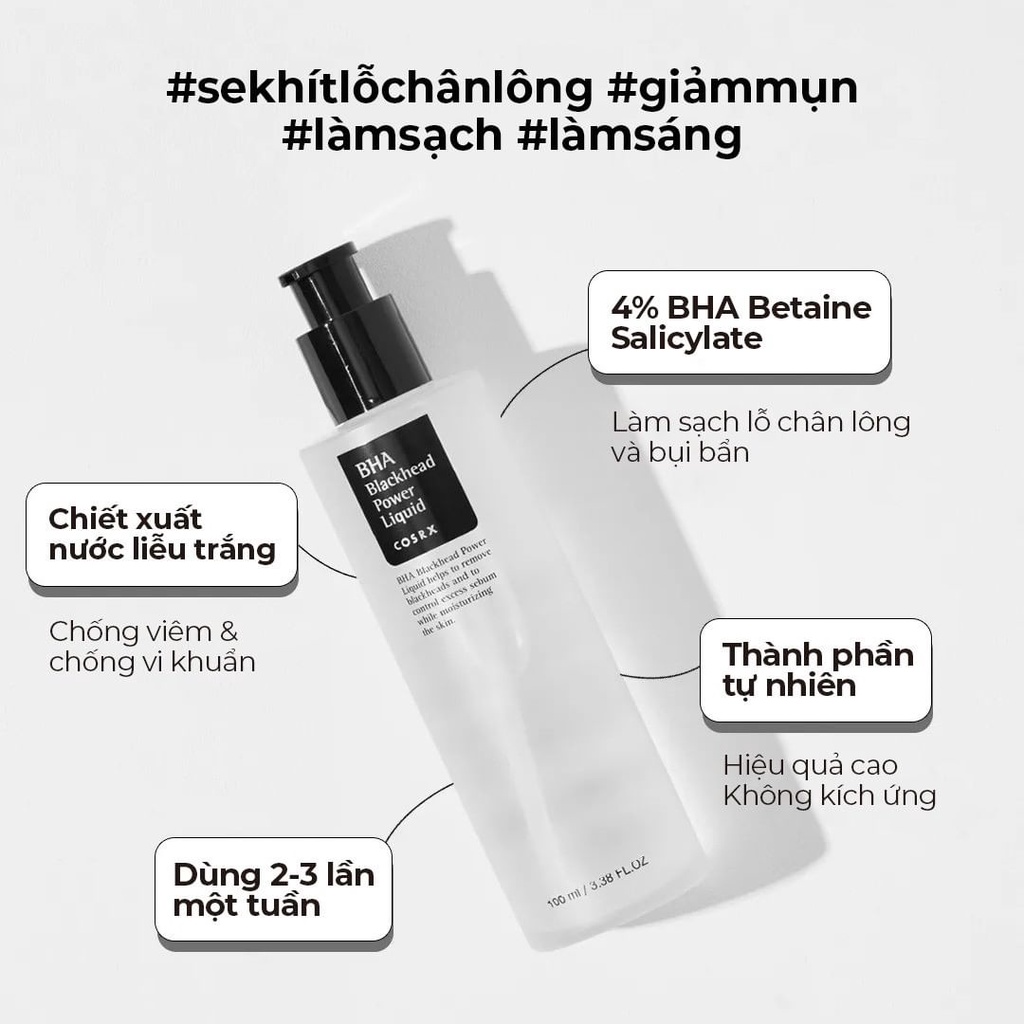 Tẩy Da Chết Giảm Mụn Đầu Đen, Se Khít Lỗ Chân Lông Cosrx BHA Blackhead Power Liquid