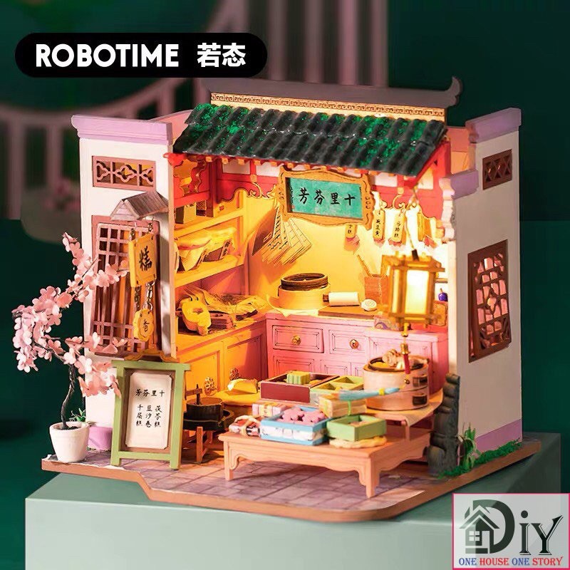 Mô hình nhà búp bê lắp ráp bằng gỗ DIY TIỆM BÁNH - Robotime (Kèm keo + LED) - Quà tặng sinh nhật tự làm bằng gỗ