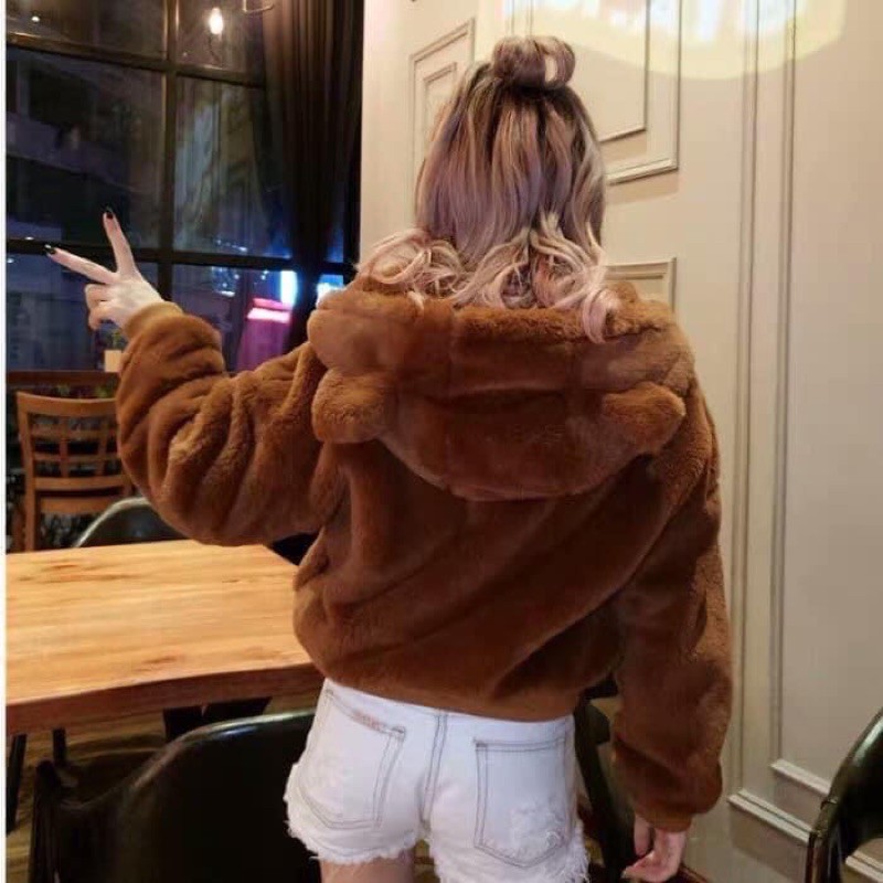 Áo lông tai gấu Qc hàng loại 1 form to lông dày siêu ấm nam nữ mặc hot trend