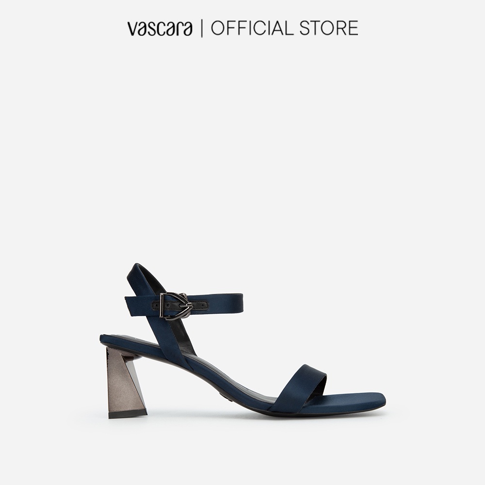 Vascara Giày Sandal Satin Gót Nhũ Geometric - SDN 0704 - Màu Xanh Navy