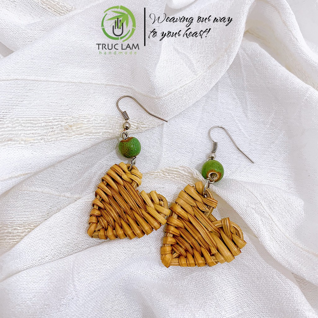 Phụ kiện đi biển khuyên tai cói bông tai mây tre đan KT02 - Trúc Lâm Handmade