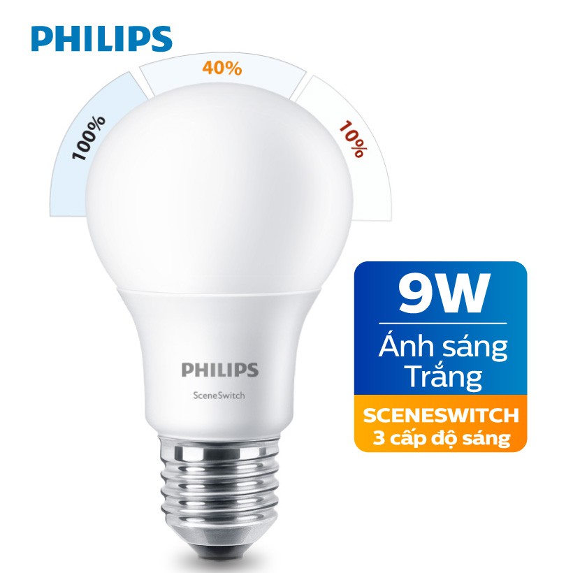 Bóng Đèn Philips LED Scene Switch 3 Cấp Độ Chiếu Sáng 9W 6500K E27 - Ánh Sáng Trắng
