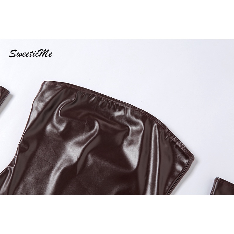 Đầm trễ vai chất liệu da pu phong cách quyến rũ ngọt ngào cho nữ