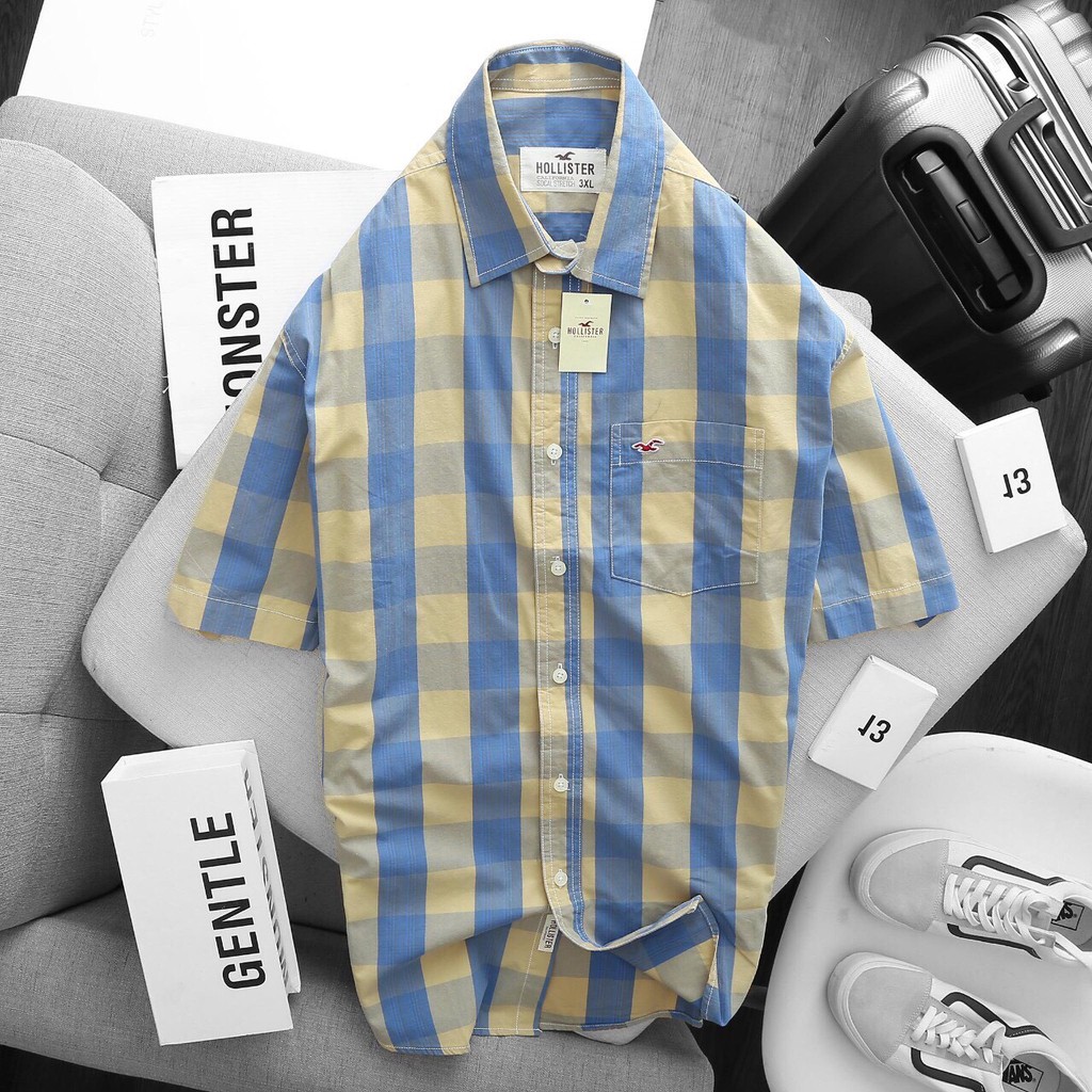 Áo Sơ Mi Caro Nam Tay Ngắn Hollister Vải Đẹp Đủ Màu | BigBuy360 - bigbuy360.vn