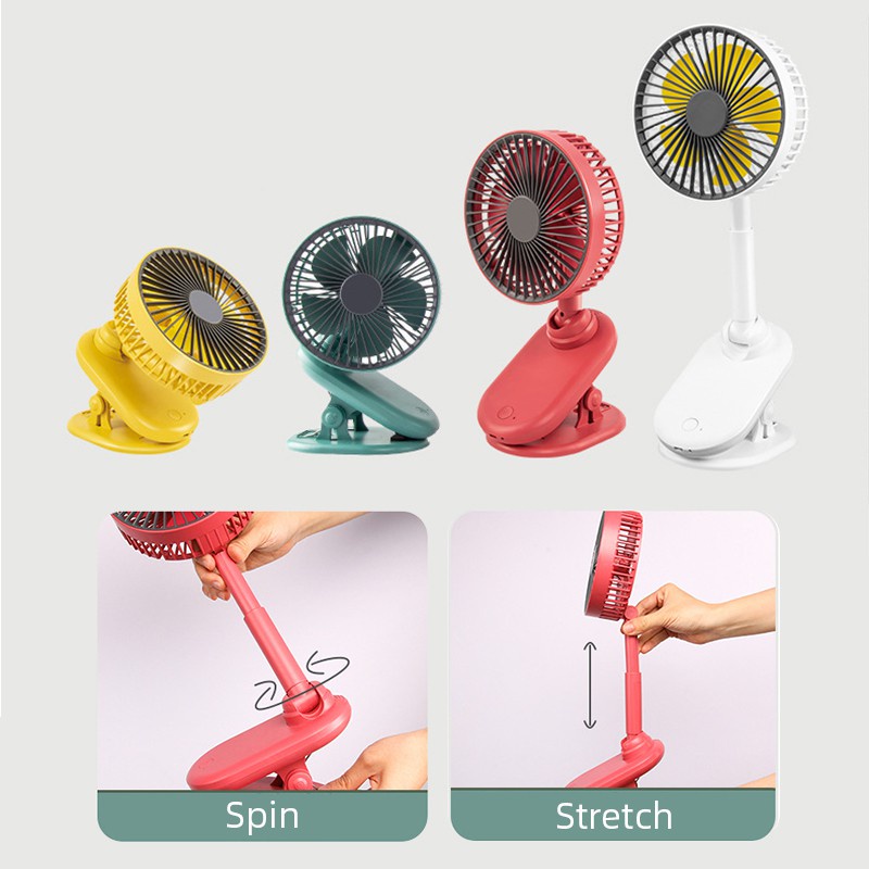 Quạt Kẹp Tích Điện Dễ Thương, Siêu Mát, Xoay 360 Độ Siêu Tiện Lơi (Kẹp Bàn Học, Làm Việc, Xe Đẩy, Nôi Em Bé, Ô Tô, ...)