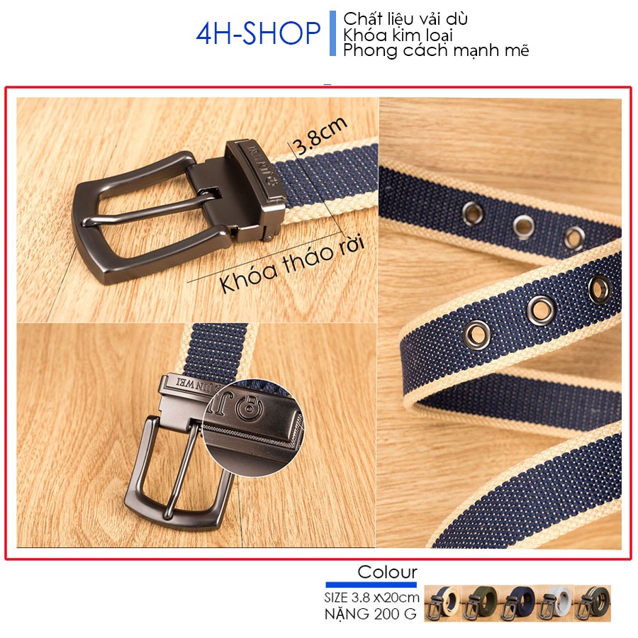 Thắt lưng nam - Chất liệu vải bố canvas-Size 3.5 x 115cm dày 0.4 cm - Khóa kim loại đen bóng mở được - Dây cắt được. bền