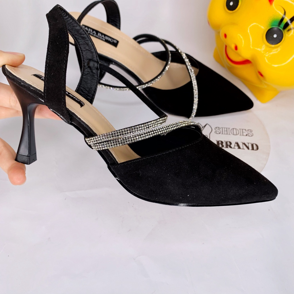 Giày cao gót nữ, sục mũi nhọn có hậu dây đính hạt xoàn - MÃ C03