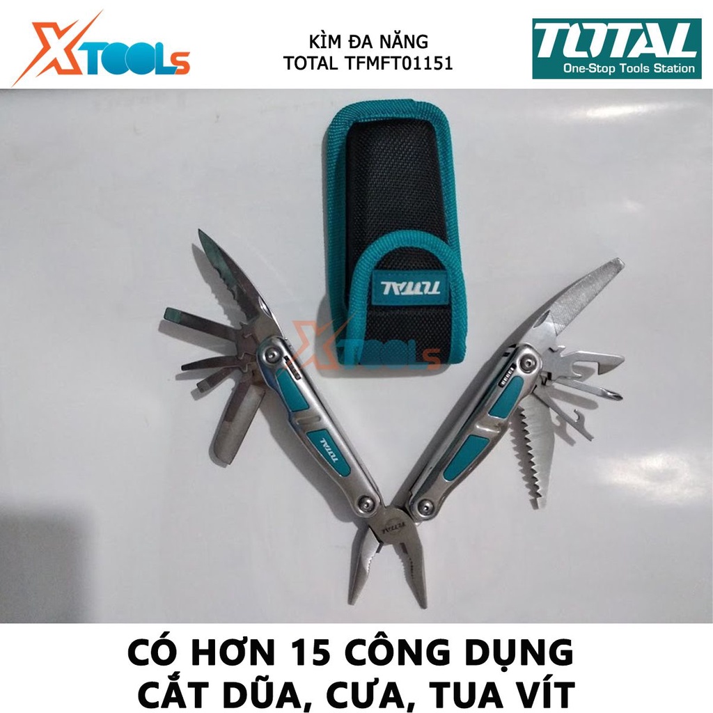 Kìm đa năng TOTAL TFMFT01151 | bộ kềm đa năng Có 15 công dụng cắt kích thước tổng thể 155 mm, Linh kiện bằng thép không