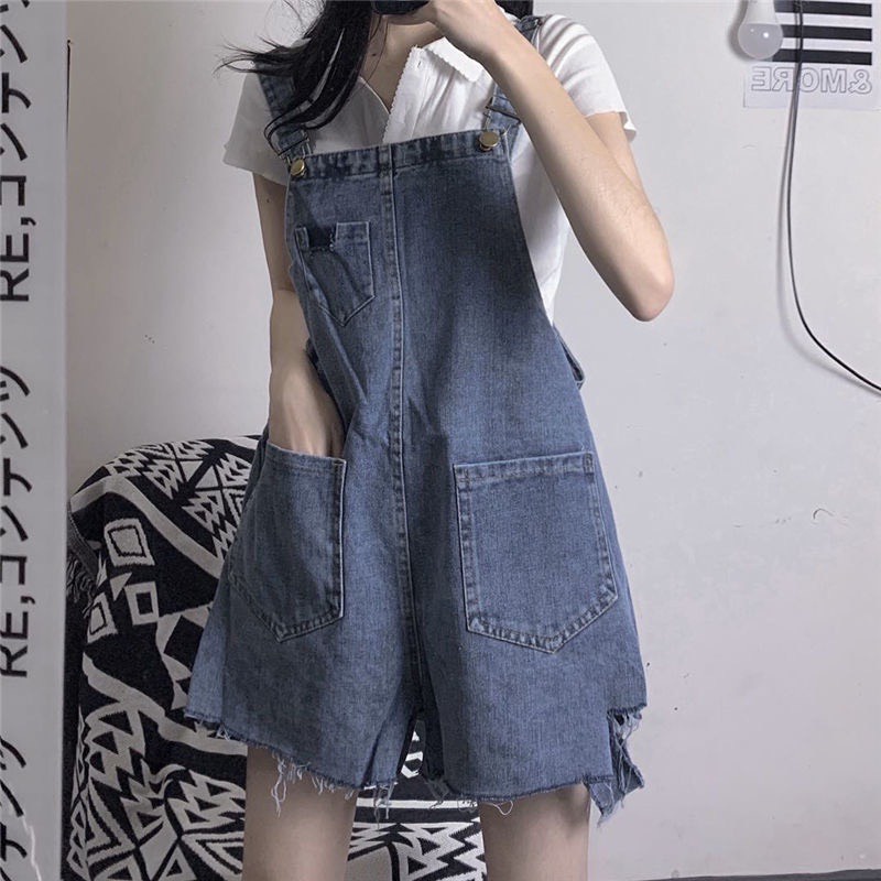 Quần Yếm Jeans Nữ Rách Gấu Phối Túi 2 Dây Cao Cấp Chất Bò Cực Xinh 445