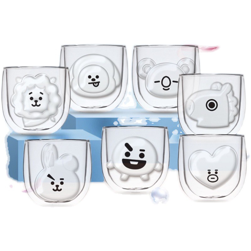 Cốc thủy tinh hai lớp thiết kế hoạt hình nhiều kiểu đáng yêu chống bỏng có miệng tròn tiện lợi