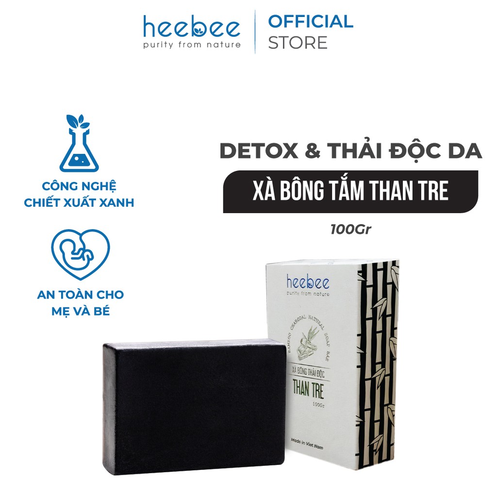 Xà bông tắm Than Tre hoạt tính Detox, thải độc da Heebee – Bamboo Charcoal Natural Soap Bar 100gr