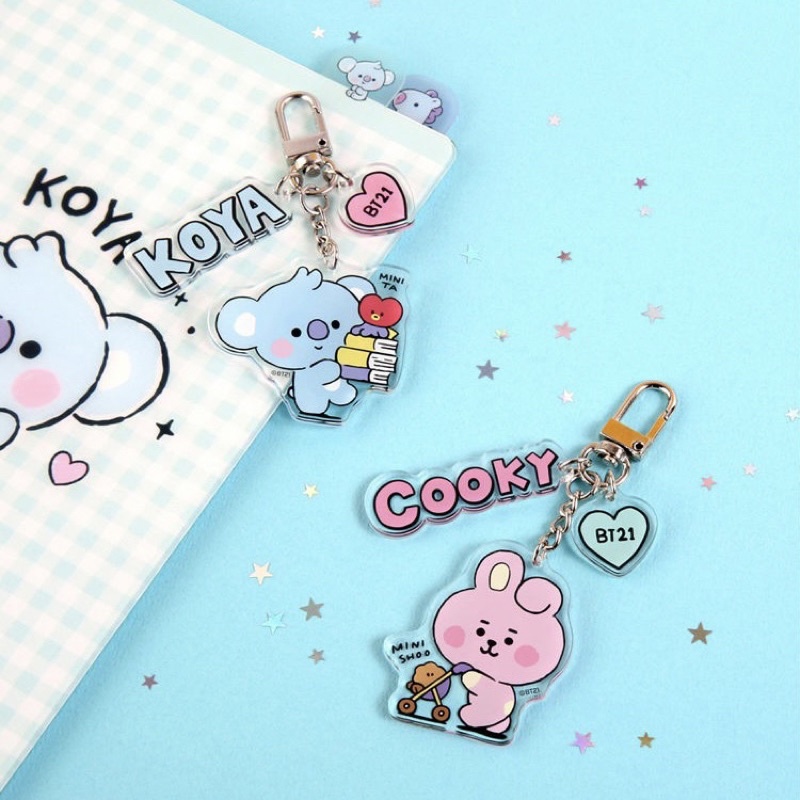 Móc khóa, móc cài balo phụ kiện Fancy Kpop BTS BT21 Cartoon Keychain for Women Trinket Acrylic Pendant KeyChains Girls